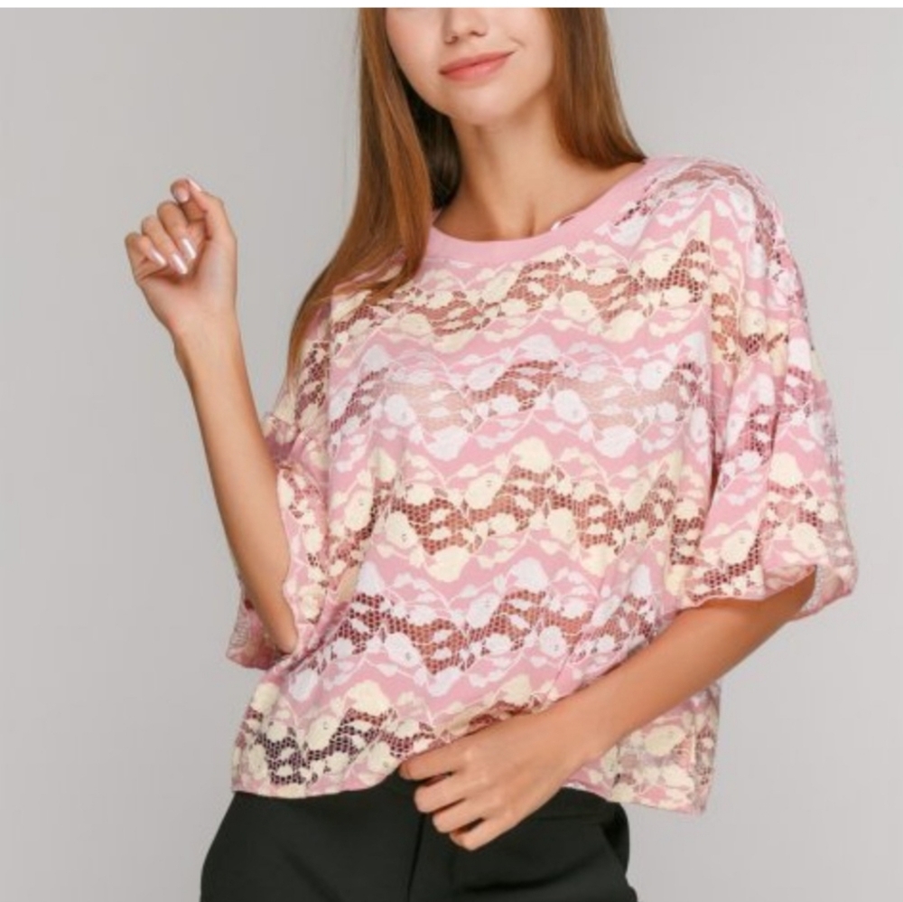 NEW Zara Pink Lace Patterned Top Size Medium